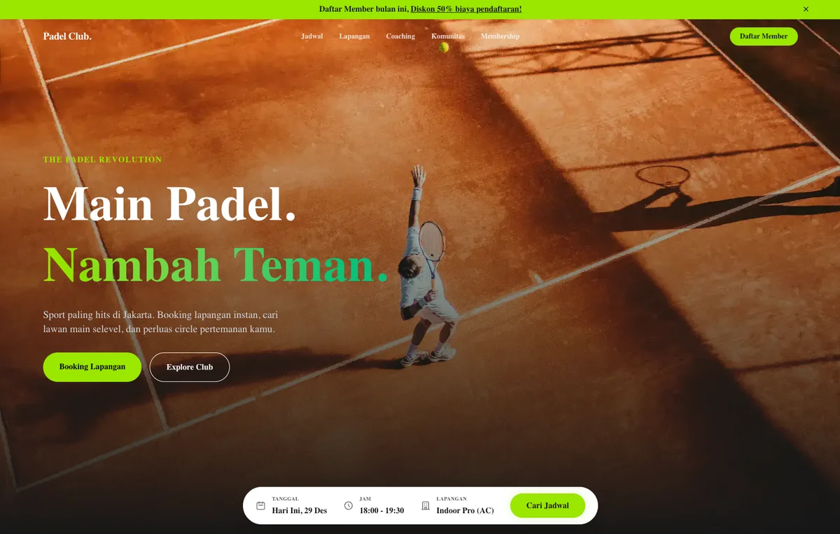 Padel Club (Jakarta) — Sports / Community Website Template