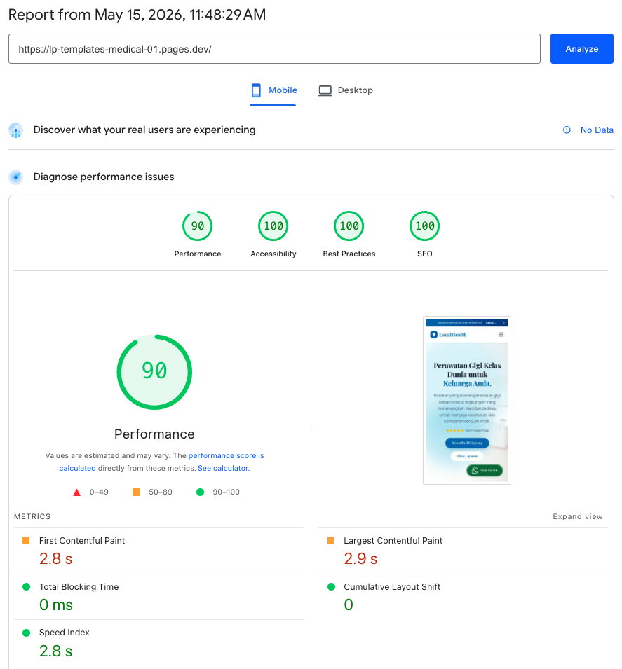 PageSpeed Insights 97/99. Performance, Accessibility, Best Practices, SEO.