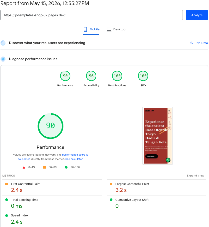 PageSpeed Insights 97/99. Performance, Accessibility, Best Practices, SEO.