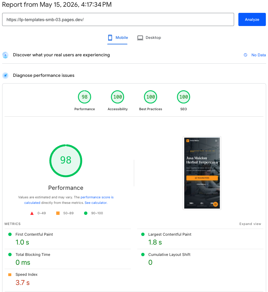 PageSpeed Insights 97/100. Performance, Accessibility, Best Practices, SEO.