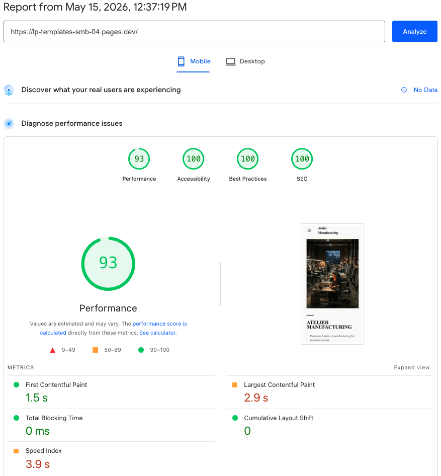 PageSpeed Insights 96/99. Performance, Accessibility, Best Practices, SEO.