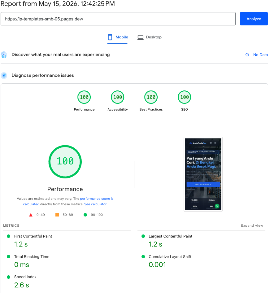 PageSpeed Insights 96/100. Performance, Accessibility, Best Practices, SEO.
