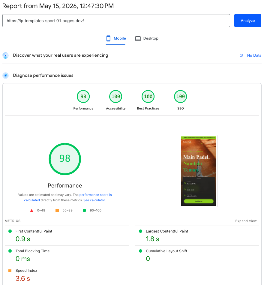 PageSpeed Insights 97/99. Performance, Accessibility, Best Practices, SEO.