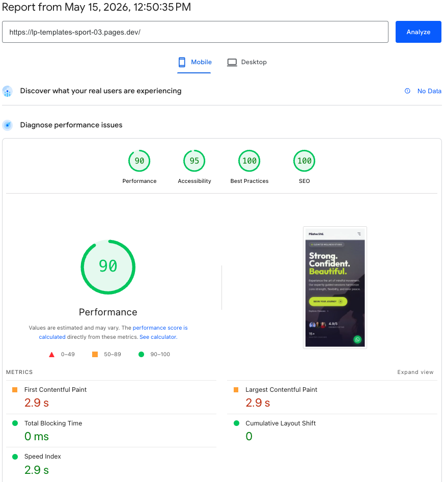 PageSpeed Insights 98/100. Performance, Accessibility, Best Practices, SEO.